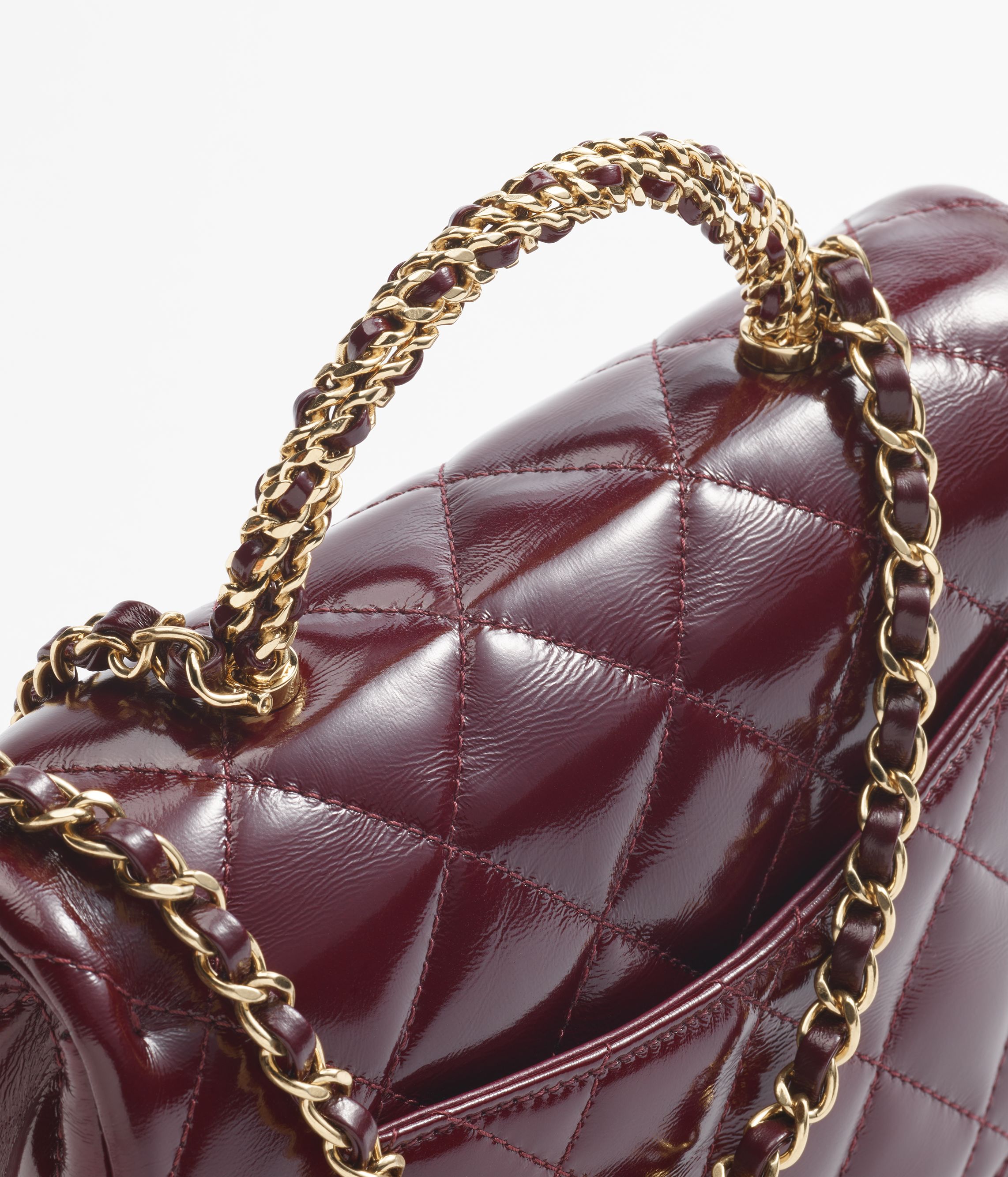 Chanel flap bag with top handle burgundy best sale