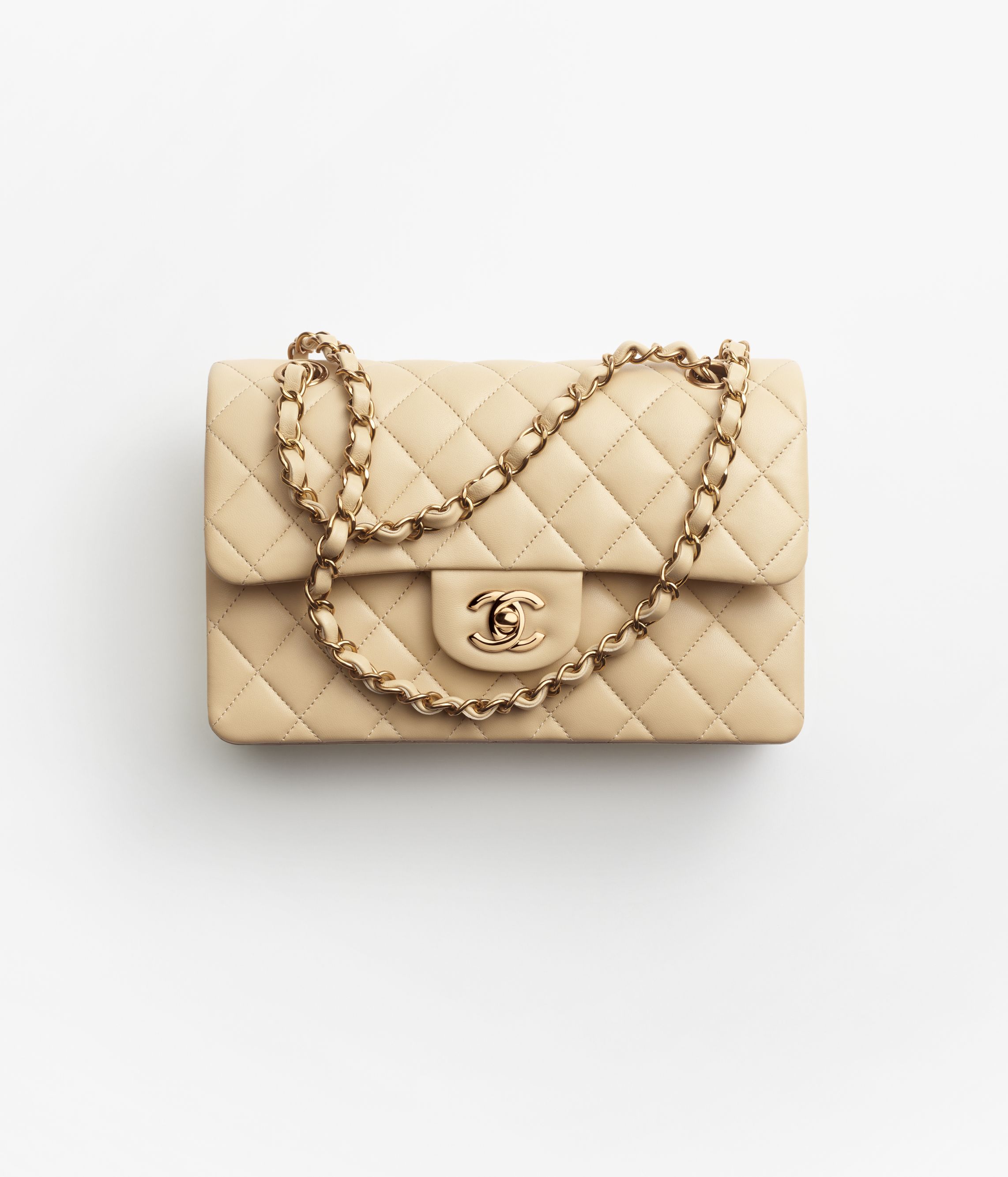 Small classic handbag Lambskin brown metal beige Fashion CHANEL