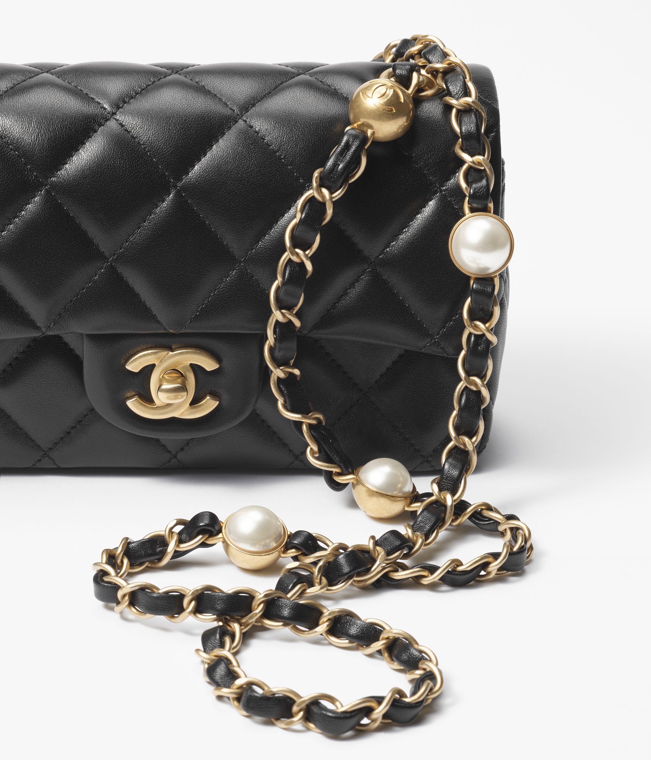 Chanel black bag with pearls outlet