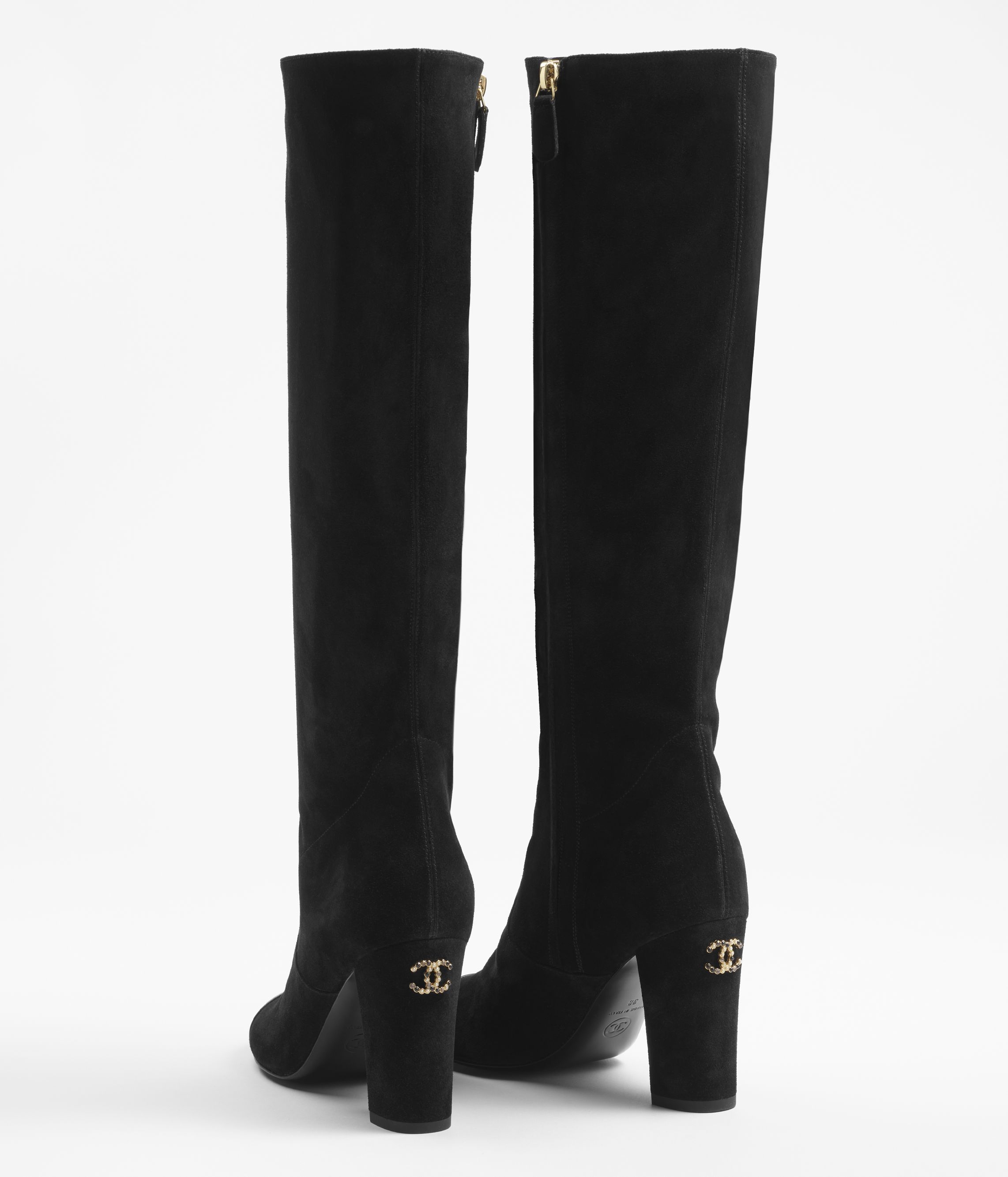 High boots Suede calfskin lambskin black Fashion CHANEL