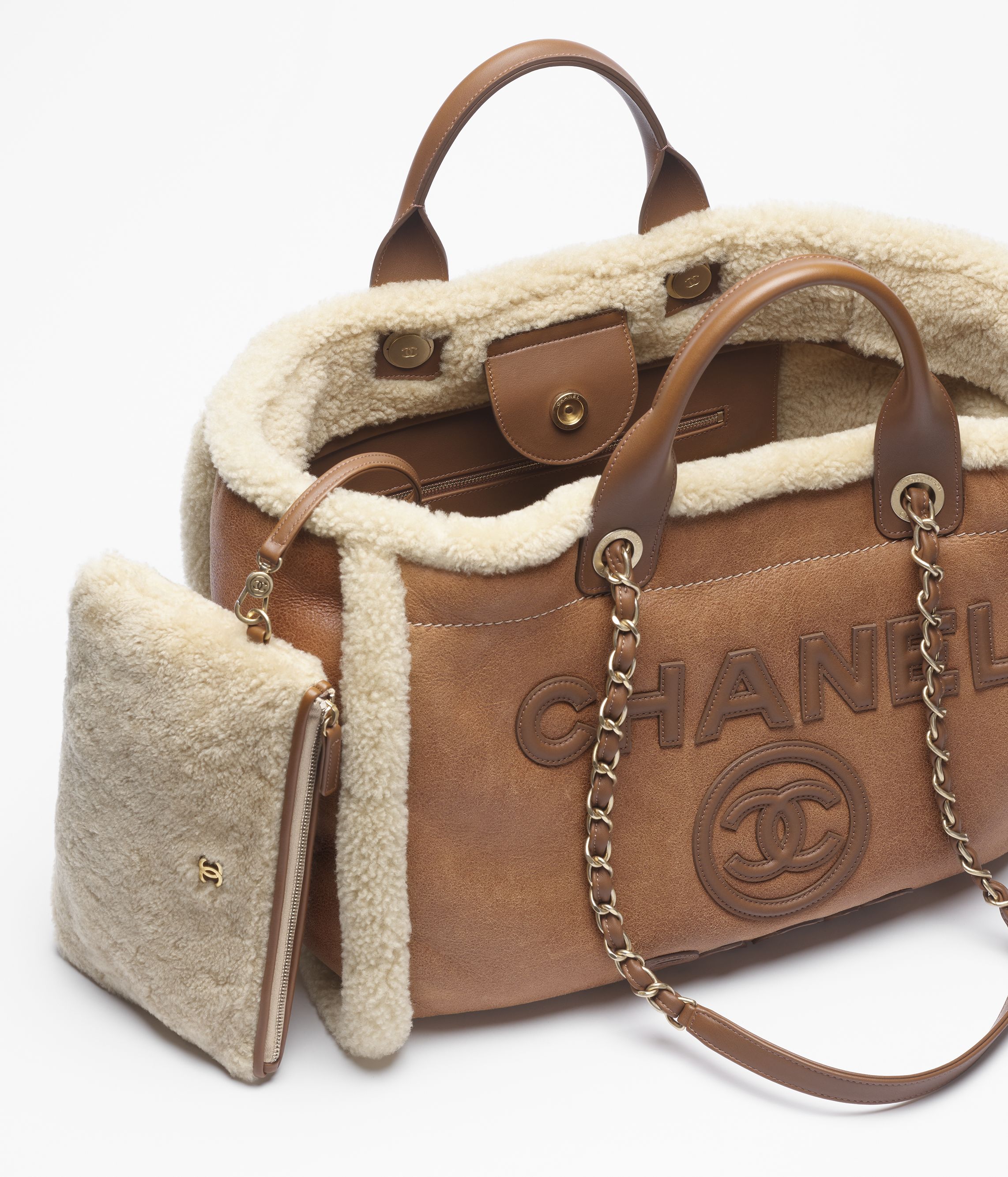 Chanel shearling backpack shop