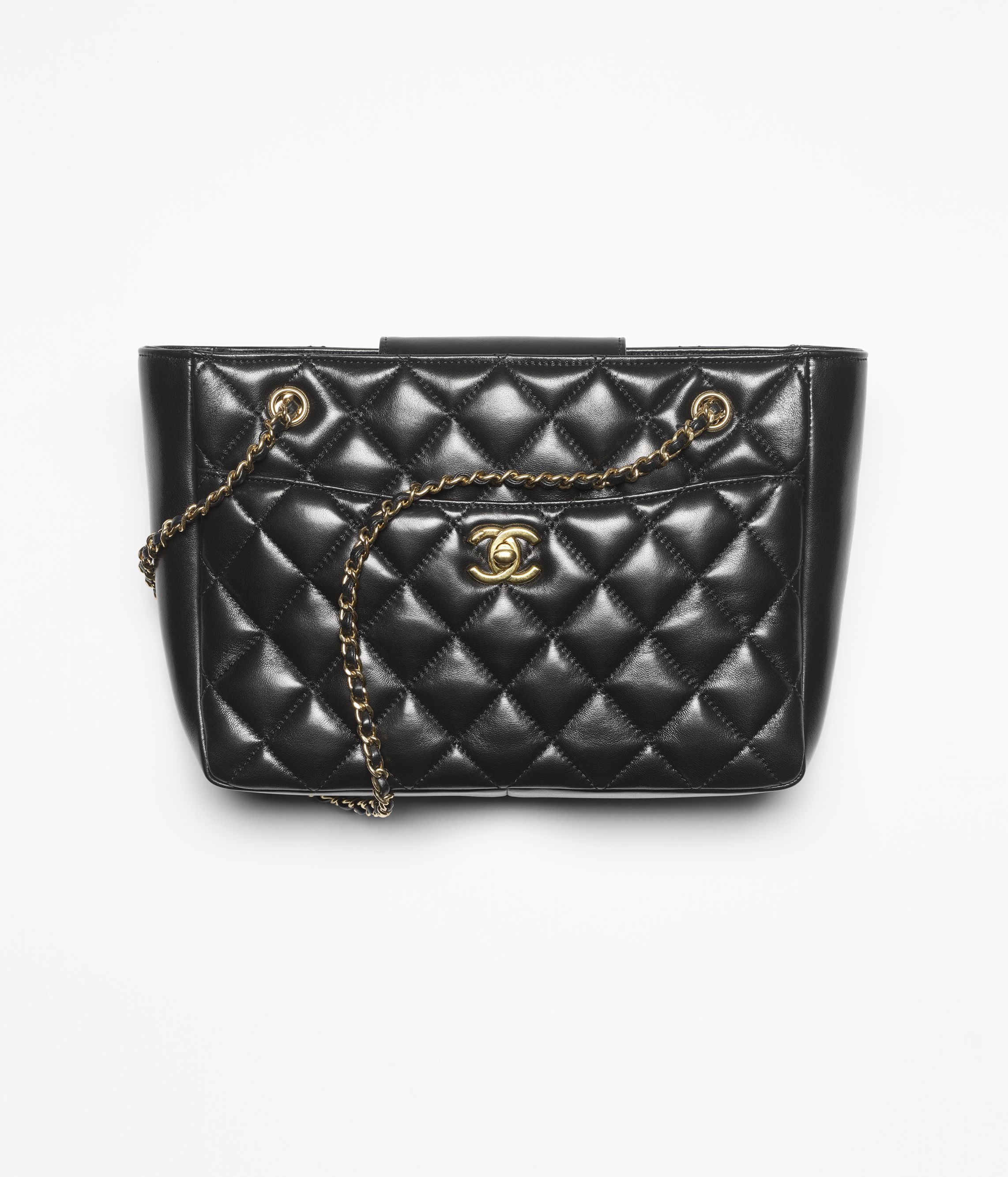 Small tote Shiny lambskin gold tone metal black Fashion CHANEL