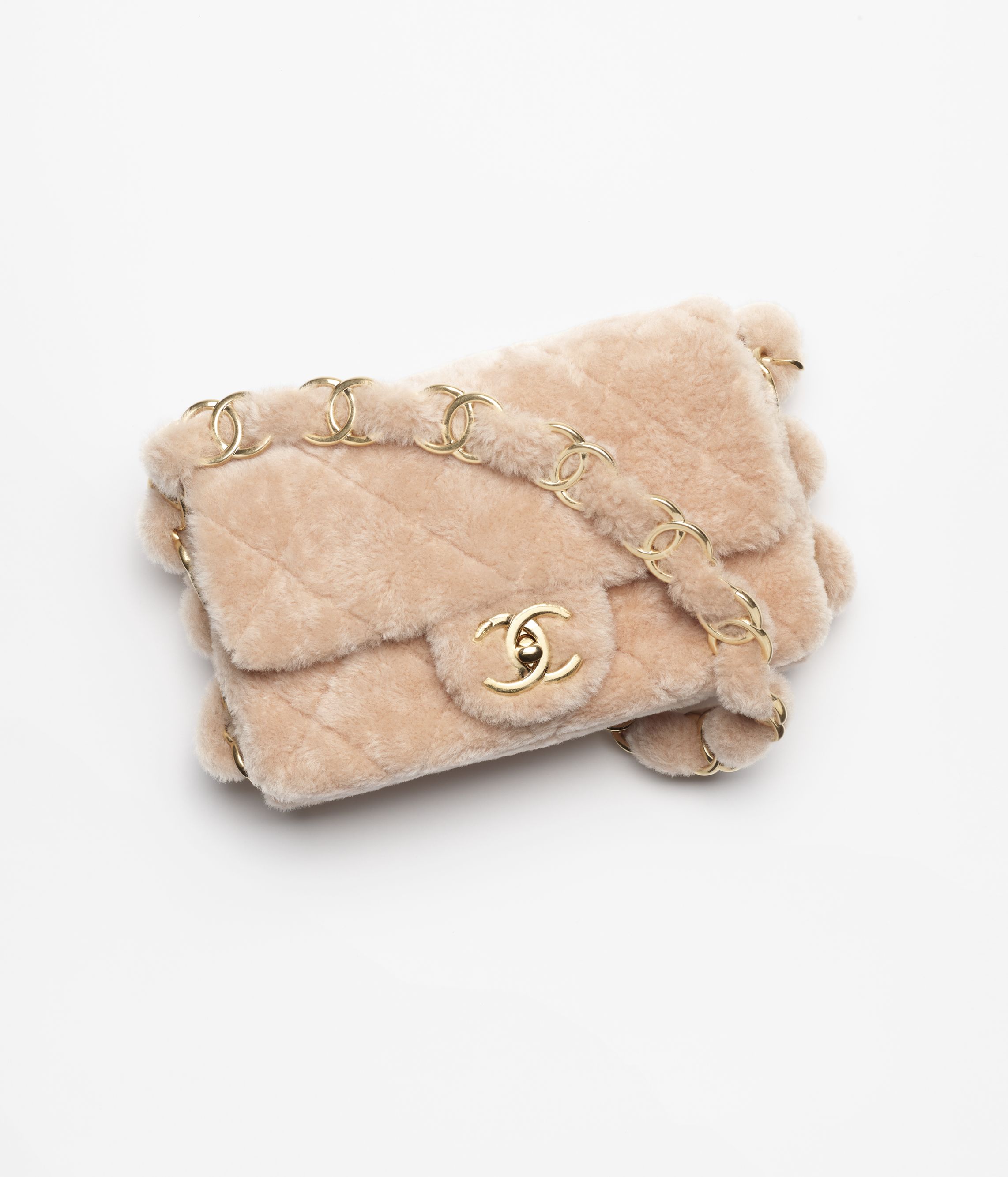 Small flap bag Shearling lambskin gold tone metal light pink Fashion CHANEL