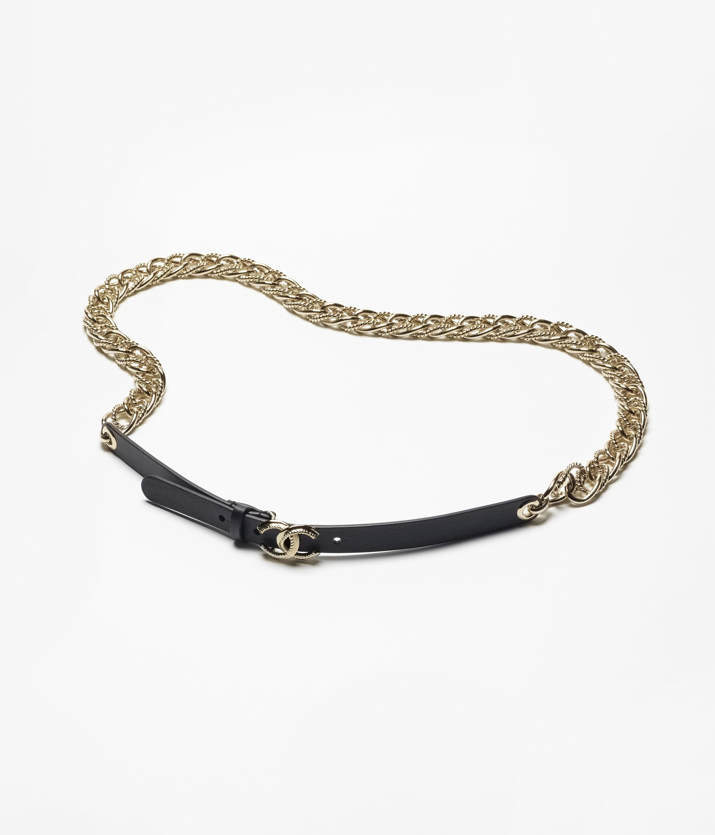 Chain belt Calfskin metal black gold Fashion CHANEL