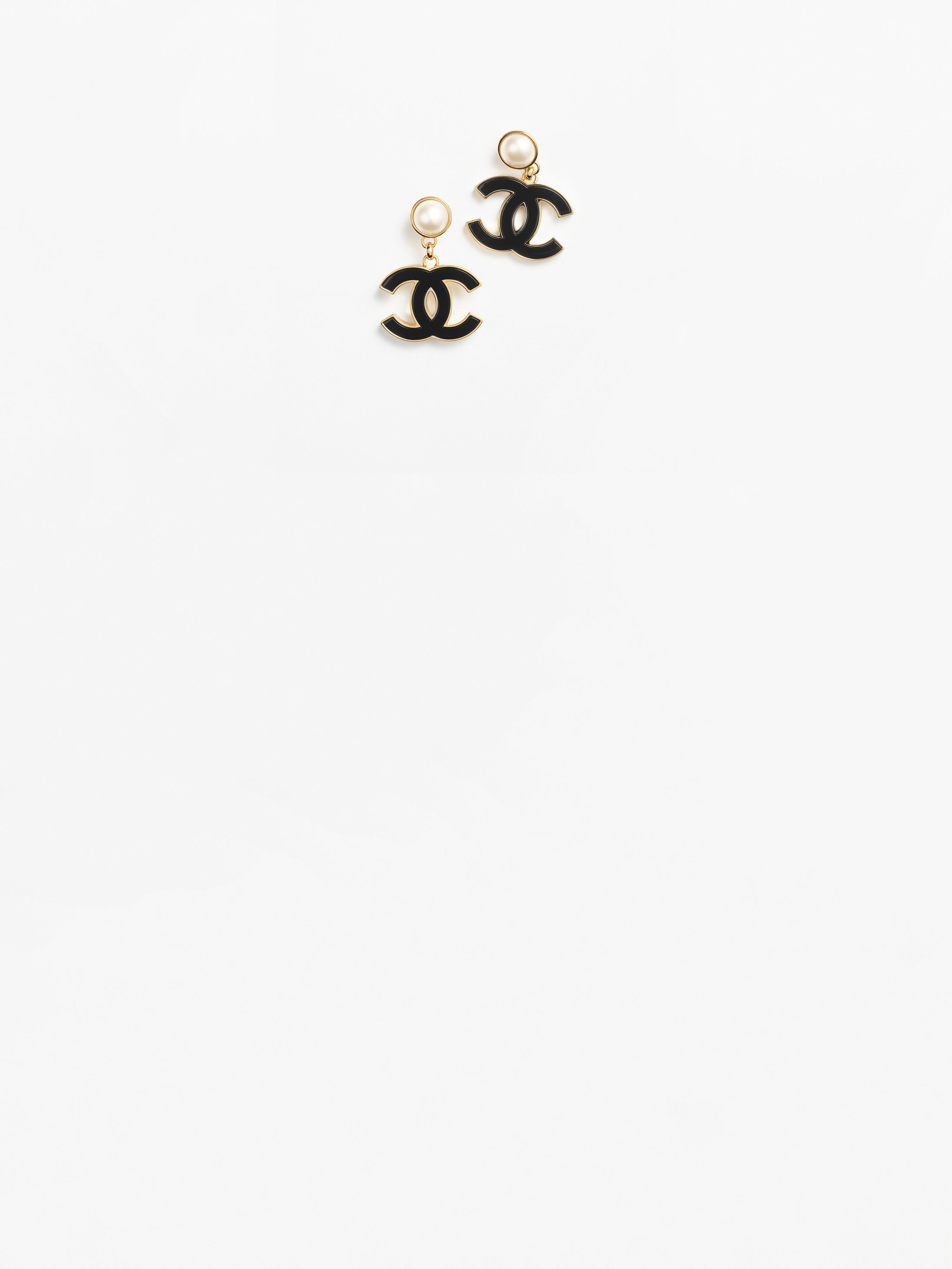 イヤリング - メタル & レジン、ゴールド、ブラック & ホワイト — ファッション | CHANEL シャネル