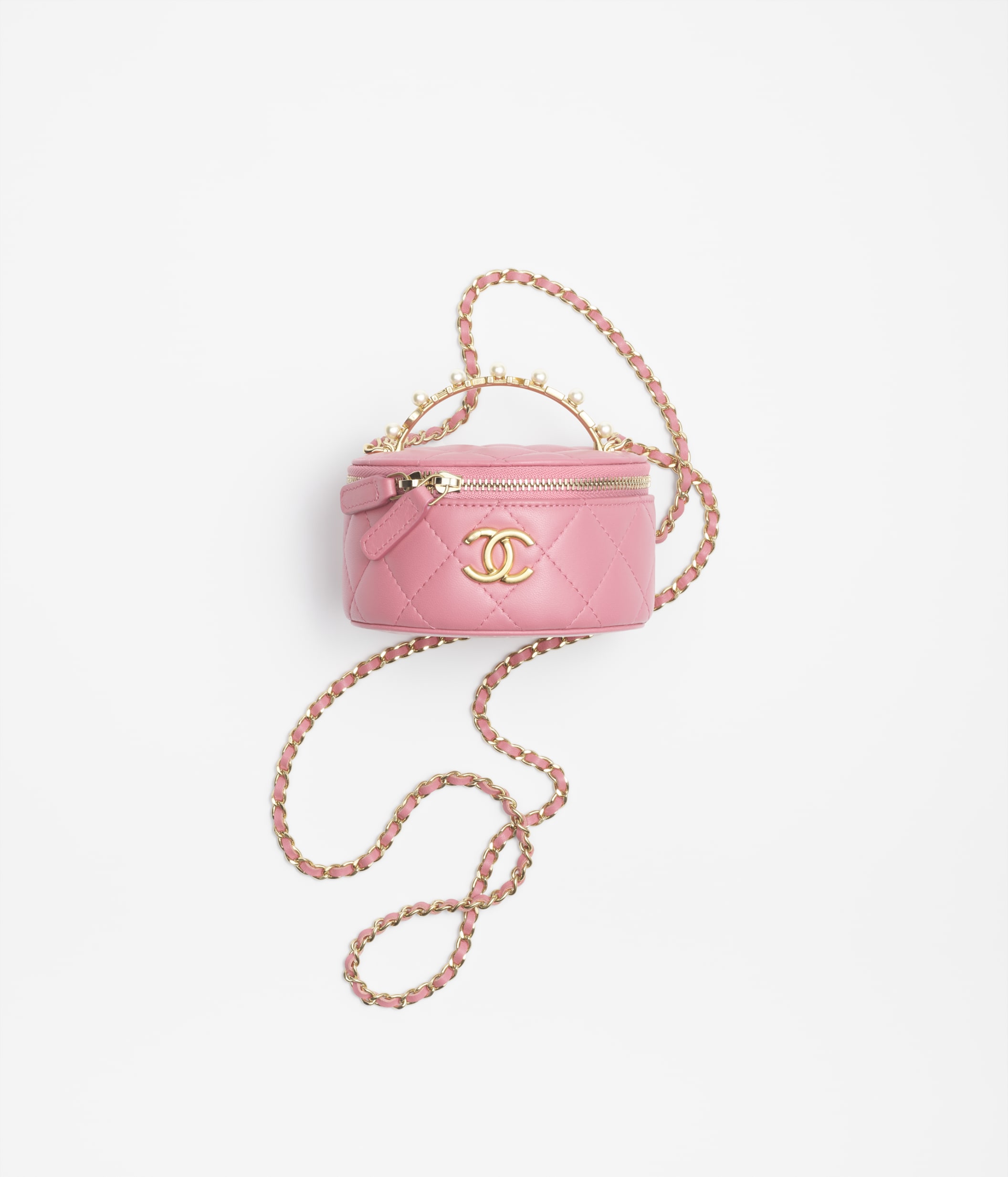 Small hobo bag, Velvet & gold-tone metal, pink — Fashion