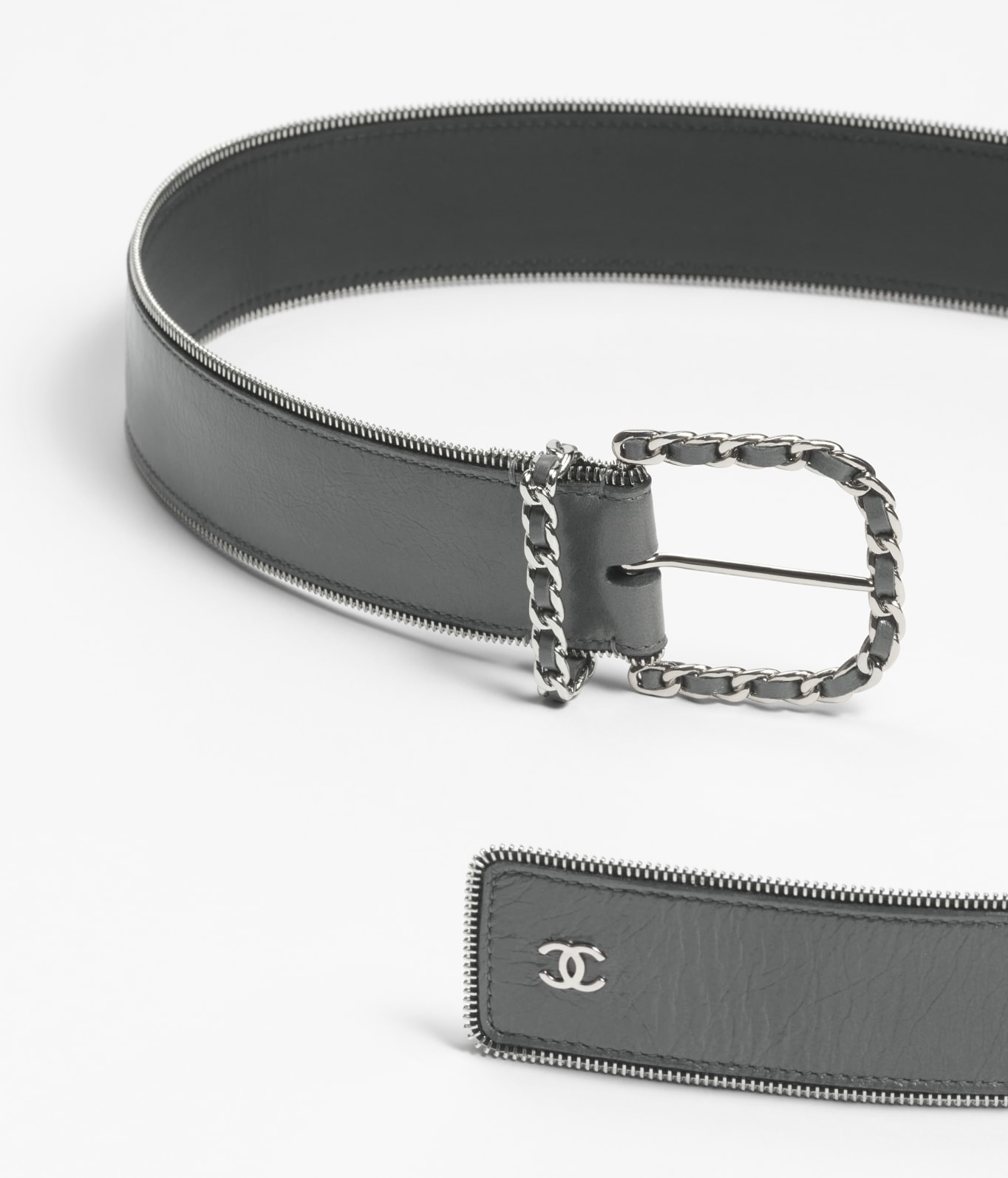 Belt Lambskin metal grey silver black Fashion CHANEL