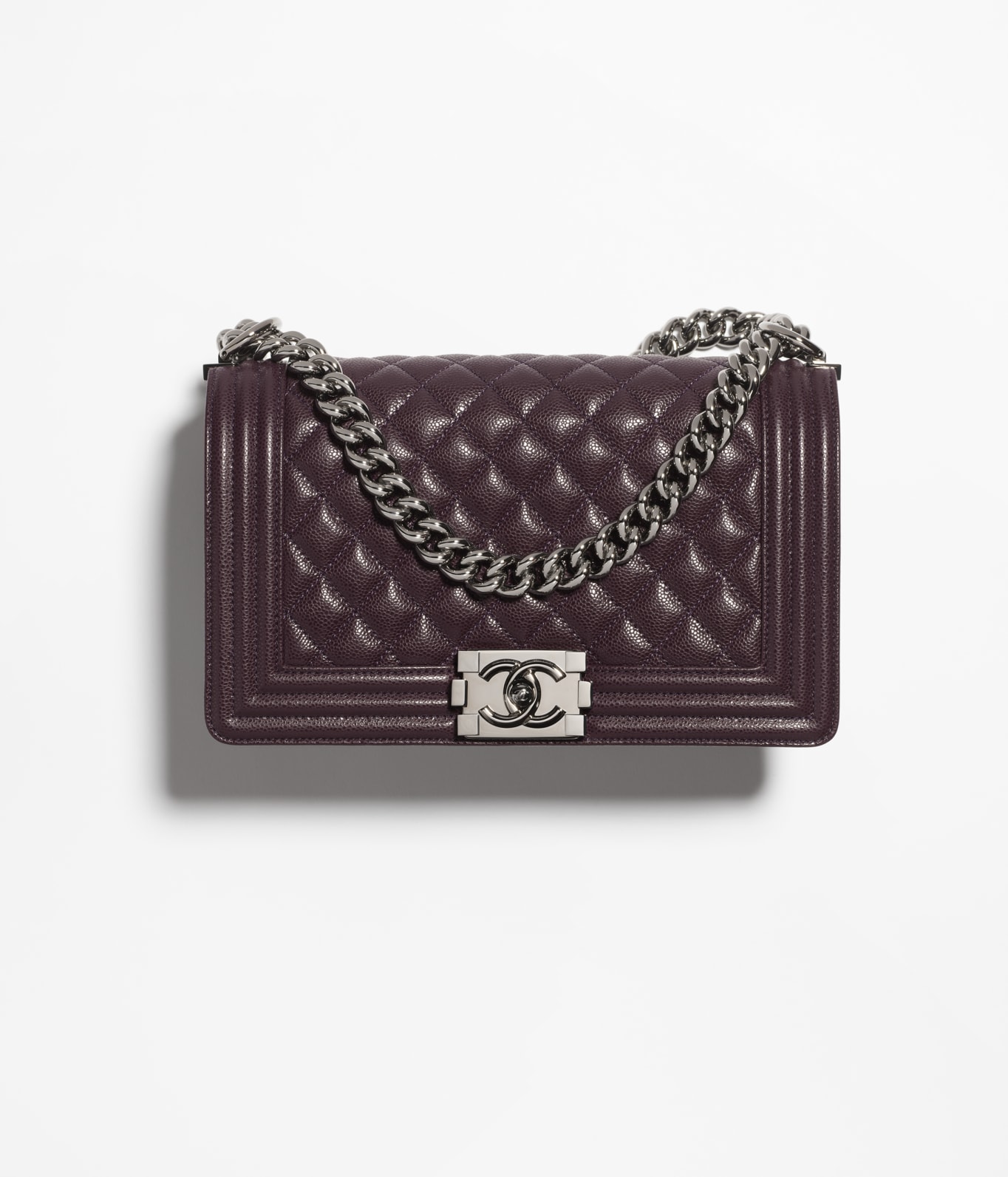 Boy chanel handbag Shiny grained calfskin ruthenium finish metal dark brown Fashion CHANEL
