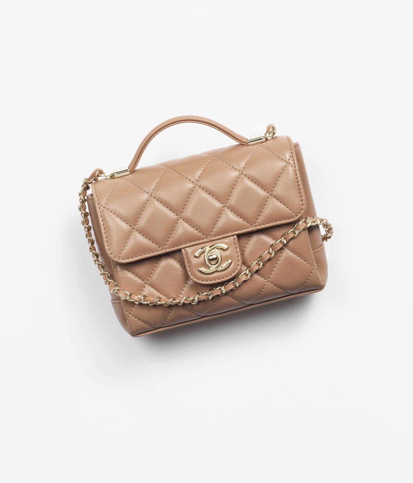 Mini flap bag with top handle Lambskin dark beige Fashion CHANEL