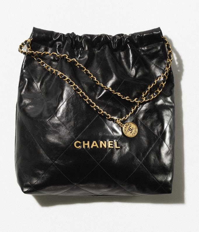 Chanel 22 large handbag, Shiny calfskin & gold-tone metal , black