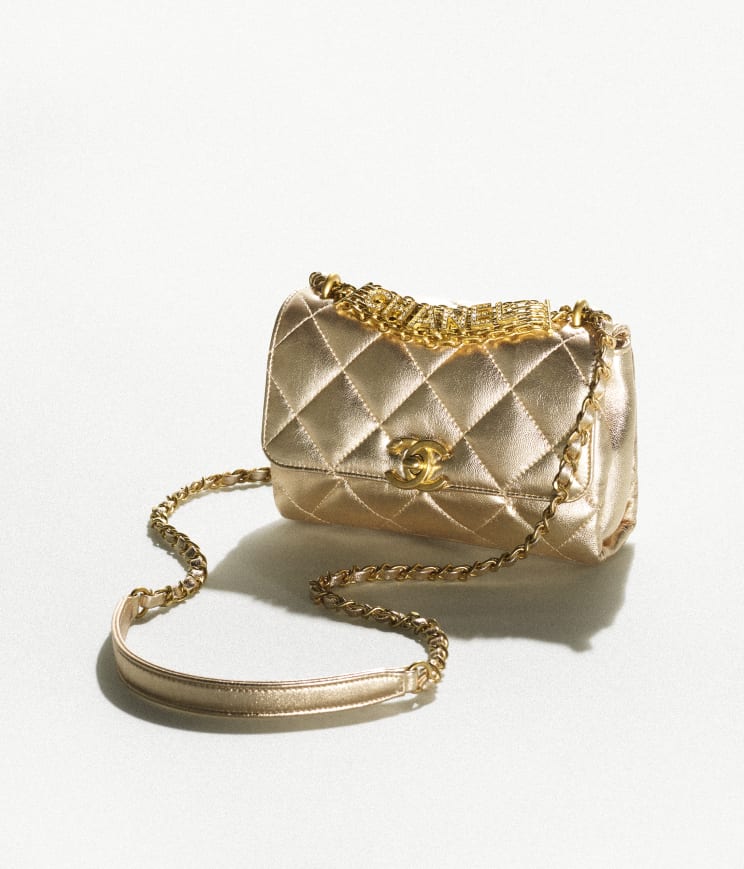 Mini Flap Bag - Metallic lambskin, strass & gold-tone metal — Fashion | CHANEL شانيل