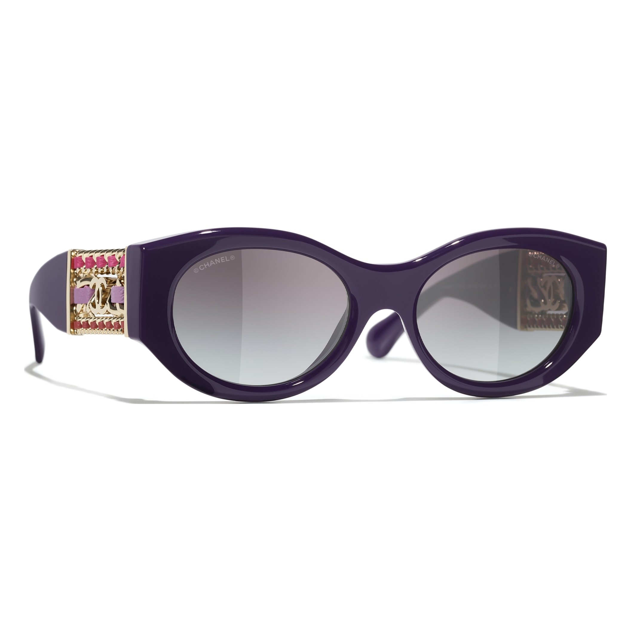 CHANEL Sunglasses Oval Sunglasses acetate metal calfskin Fashion CHANEL