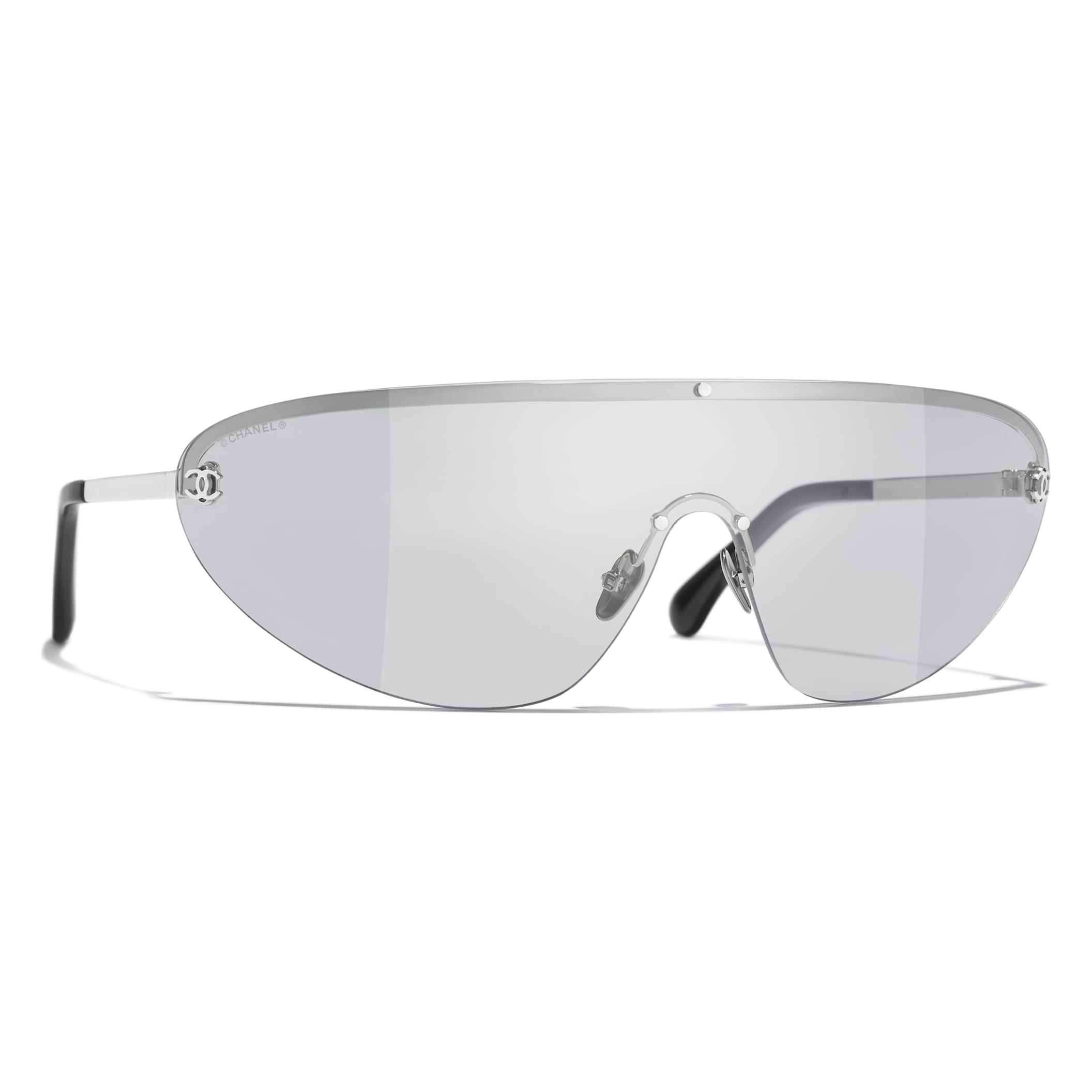 Chanel Shield Sunglasses Metal Silver Polarized UV Protected Women s Sunglasses 9572 C124 87
