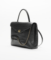 Maxi Flap Bag with Top Handle Crocodile Embossed Calfskin & Gold-Tone Metal Dark Gray - reference: AS6309B25100UB068