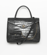Maxi Flap Bag with Top Handle Crocodile Embossed Calfskin & Gold-Tone Metal Dark Gray - reference: AS6309B25100UB068