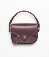 Mini Flap Bag with Top Handle Shiny Calfskin & Gold-Tone Metal Dark Burgundy - reference: AS6424B24791U8393