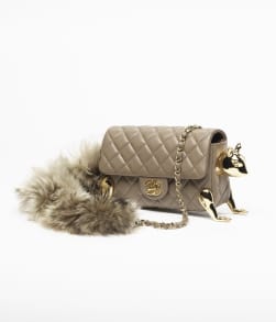 Mini Flap Bag Lambskin, Shearling Lambskin & Gold-Tone Metal Dark Khaki - reference: AS6297B24340U8389