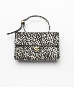Flap Bag with Top Handle Lambskin & Gold-Tone Metal White & Black - reference: AS6398B25034UB022