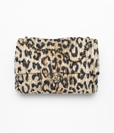 Maxi Flapbag Tweed, Mixed Fibers & Gold-Tone Metal Brown, Black & White - reference: AS6234B24979UA692