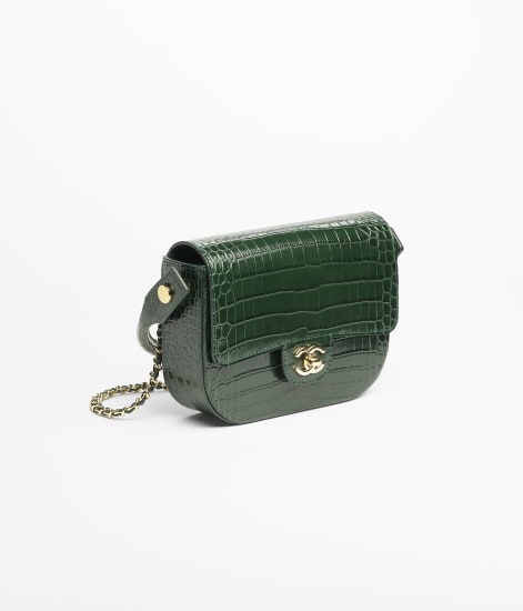 Mini Flap Bag with Top Handle Crocodile Embossed Calfskin & Gold-Tone Metal Green - reference: AS6424B25066U8752