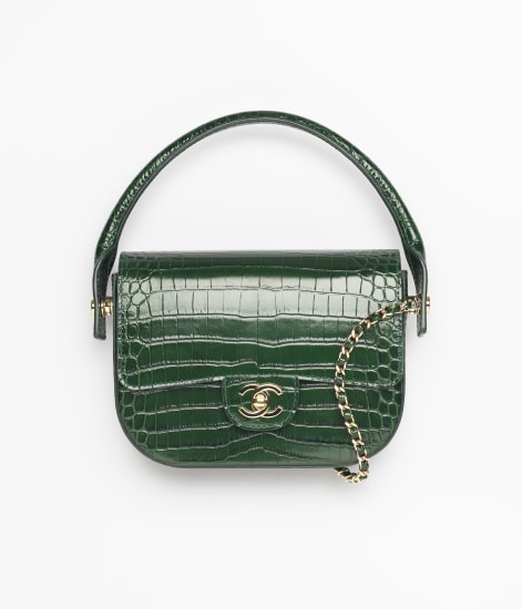 Mini Flap Bag with Top Handle Crocodile Embossed Calfskin & Gold-Tone Metal Green - reference: AS6424B25066U8752
