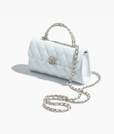Phone Holder with Chain Shiny Grained Calfskin & Gold-Tone Metal Light Blue - reference: AP3238B10307NAGEP