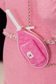 Clutch With Chain Cotton Canvas, Calfskin & Gold-Tone Metal, Pink & White Ref. AP3151 B09909 NL702