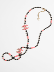 Long Necklace Metal, Resin & Glass Pearls, Golden, Pink & Black Ref. AB9782 B09804 NL452