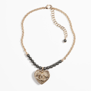 Collier met hanger Metaal, glazen parels& strass, Goud, parelgrijs, grijs & kristal Ref. ABA391 B10533 NN149