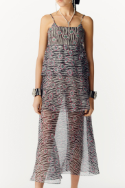 Dress Embroidered Printed Silk Muslin, White, Black, Fuchsia & Green Ref. P74789 V66351 NN400