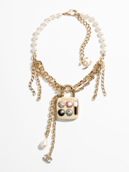 Collier Métal, résine, perles de verre, perles d'imitation & strass, Doré, multicolore, blanc nacré & cristal Ref. ABA618 B10765 NN597