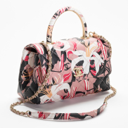 Flap Bag With Top Handle Printed Calfskin & Gold-Tone Metal, Beige, Black, White & Red Ref. A92990 B13478 NO661