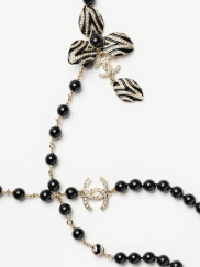 Sautoir Métal, perles de verre & strass, Doré, noir & cristal Ref. ABC113 B14704 NS707