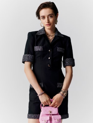 Dress Glittered Tweed, Cotton & Linen Canvas, Black, Blue, Pink & White Ref. P74436 V33748 94305