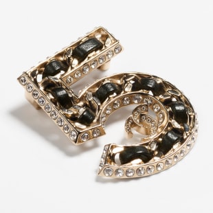 Brooch Metal, Lambskin & Strass, Gold, Black & Crystal Ref. ABA170 B10370 NM705
