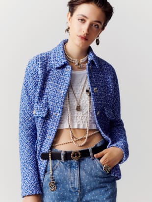 Veste Tweed De Algodão, Azul, Branco & Azul Marinho Ref. P74428 V65954 NM468