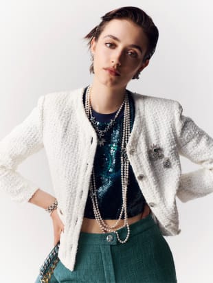 Veste Tweed de coton, Blanc Ref. P74453 V66060 00100