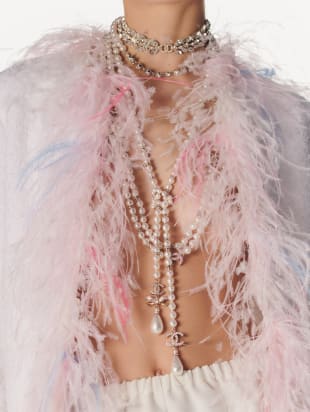 Long Necklace Metal, Glass Pearls & Diamantés, Gold, Pearly White & Crystal Ref. ABA847 B10934 NN979
