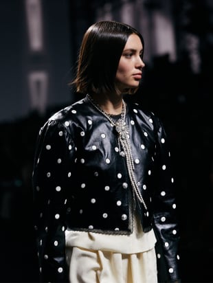 Jacket Embroidered Calfskin & Lace, Black & White Ref. P74904 C66536 NN969