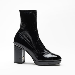 Short Boots Crumpled Shiny Fabric & Patent Calfskin, Black Ref. G45322 B14606 94305
