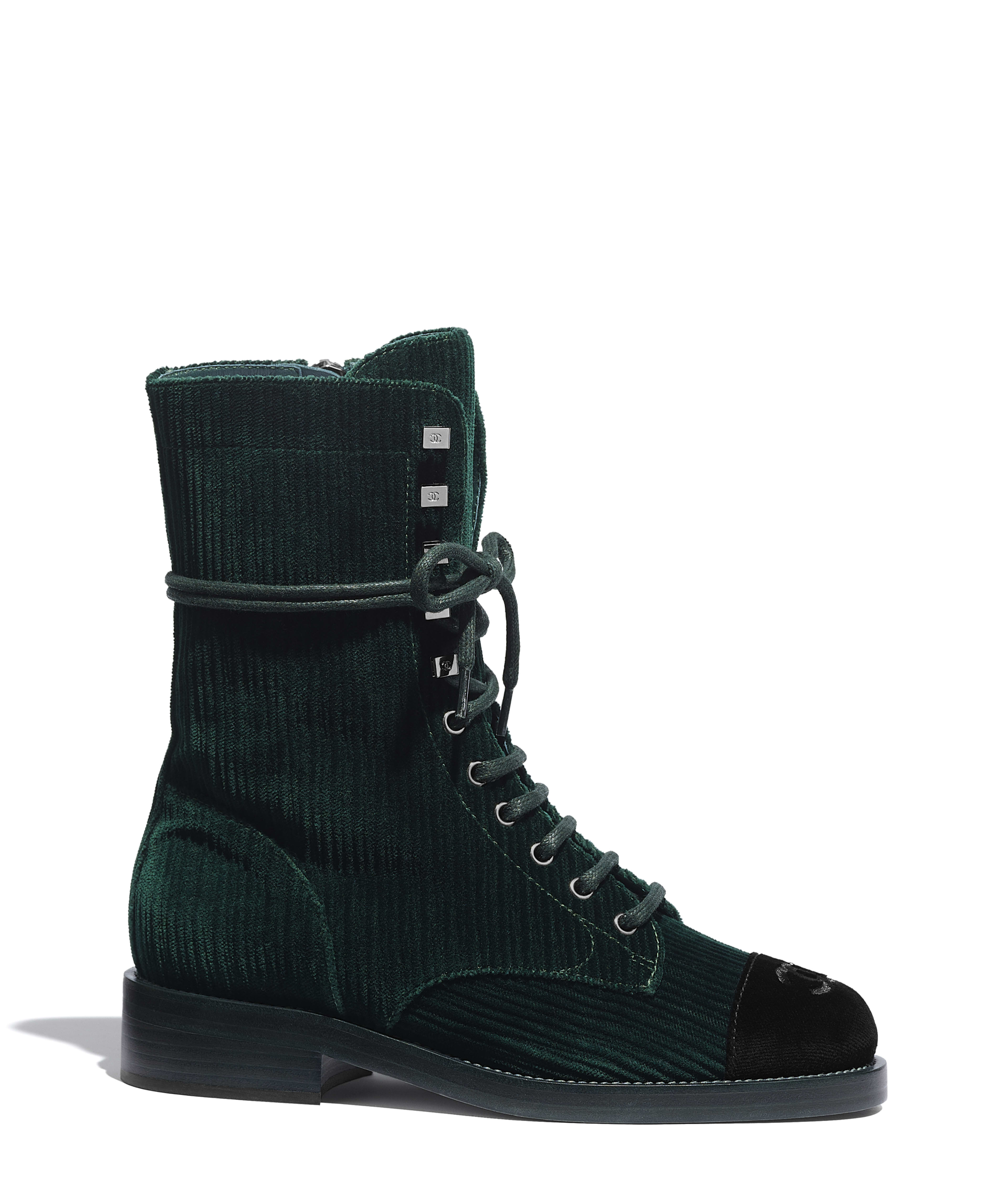 chanel black lace up boots