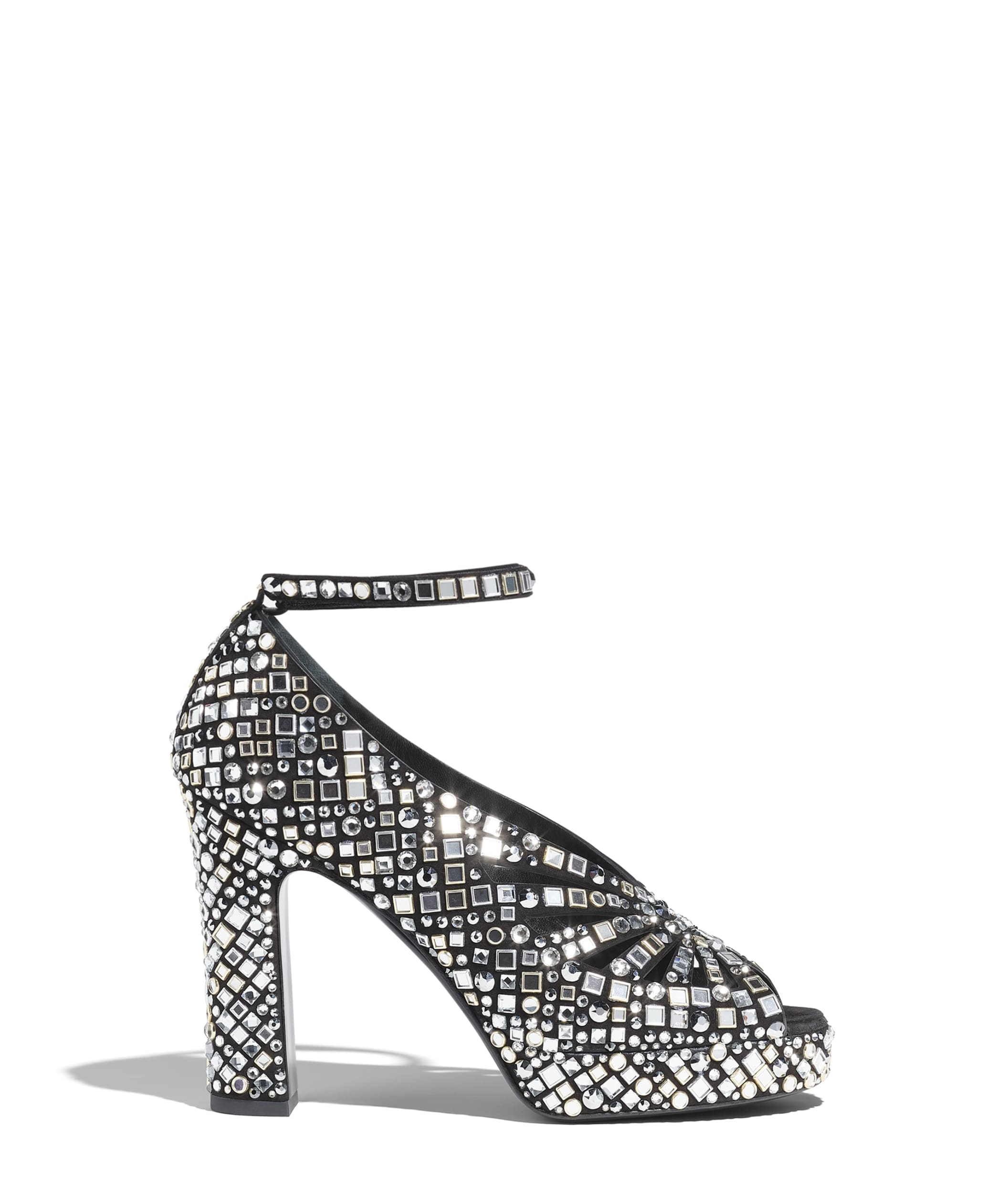 Chanel Suede Kidskin Crystal CC 'Dad' Sandals (Black/Silver)