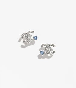 Stud Earrings Metal, Resin & Strass Silver, Blue & Crystal - reference: ABF526B19974NAFTR