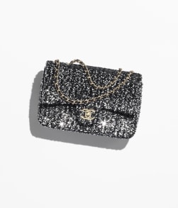Flap Bag Sequins & Gold-Tone Metal Black, White & Gray - reference: AS4561B19438NAFUR