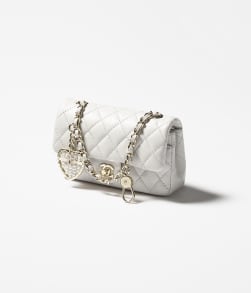 Mini sac classique avec mousqueton Agneau & métal doré Gris clair - référence: AP4760B21221U1117