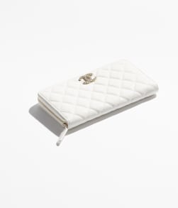 Long Zipped Wallet Shiny Grained Calfskin, Strass & Gold-Tone Metal White - reference: AP4555B1292810601