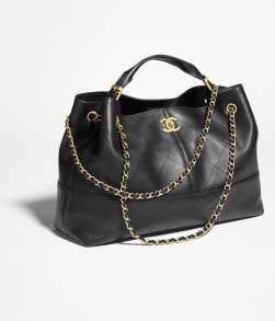 Shopping Bag Kalvskinn och guldfärgad metall Svart - referens: AS5657B2082994305