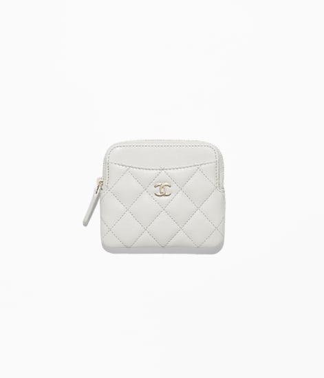 Classic Zipped Coin Purse Shiny Grained Calfskin & Gold-Tone Metal Light Gray - reference: AP2061B10583NAAUH
