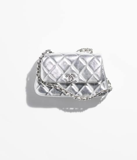 Clutch with Chain Metallic Calfskin & Silver-Tone Metal Silvery - reference: AP4593B20147NL673