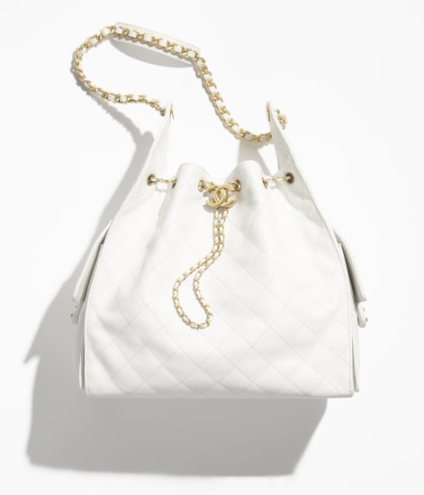 Mittelgroße CHANEL 25 Tasche Genarbtes Kalbsleder & goldfarbenes Metall Weiß - Referenz: AS5311B2030410601